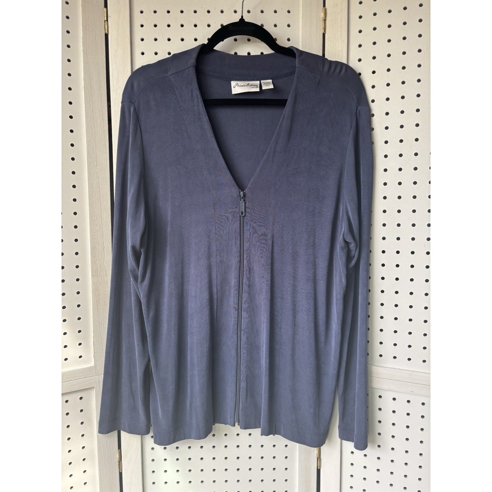 Private Edition Chico's Women's Size 2 (US Lg / 12) Blue Slinky Zip Cardigan
